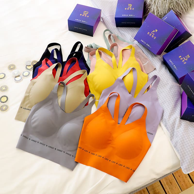 New 12 Zodiac One-Piece Racerback Sports Bra for Women, Wire-Free, Push-Up, Thin, Seamless, Back-Smoothing