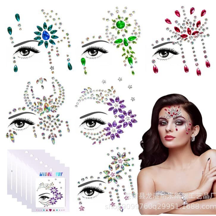 New European and American Face Stickers Resin Acrylic Eye Stickers Diamond Stickers Forehead Stickers Party Tattoo Stickers Cross-border