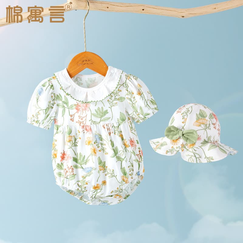 Baby Onesie Summer Thin Short Sleeve Cotton Bodysuit for Girls, Triangle Crotch, Newborn Summer Clothing
