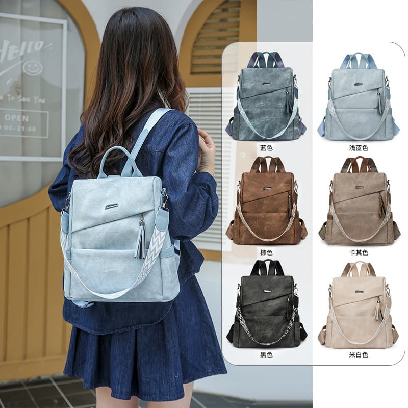 Cross-border Fashion PU Backpack New Casual Large Capacity Student Schoolbag Korean Style Light Luxury Retro Travel Backpack