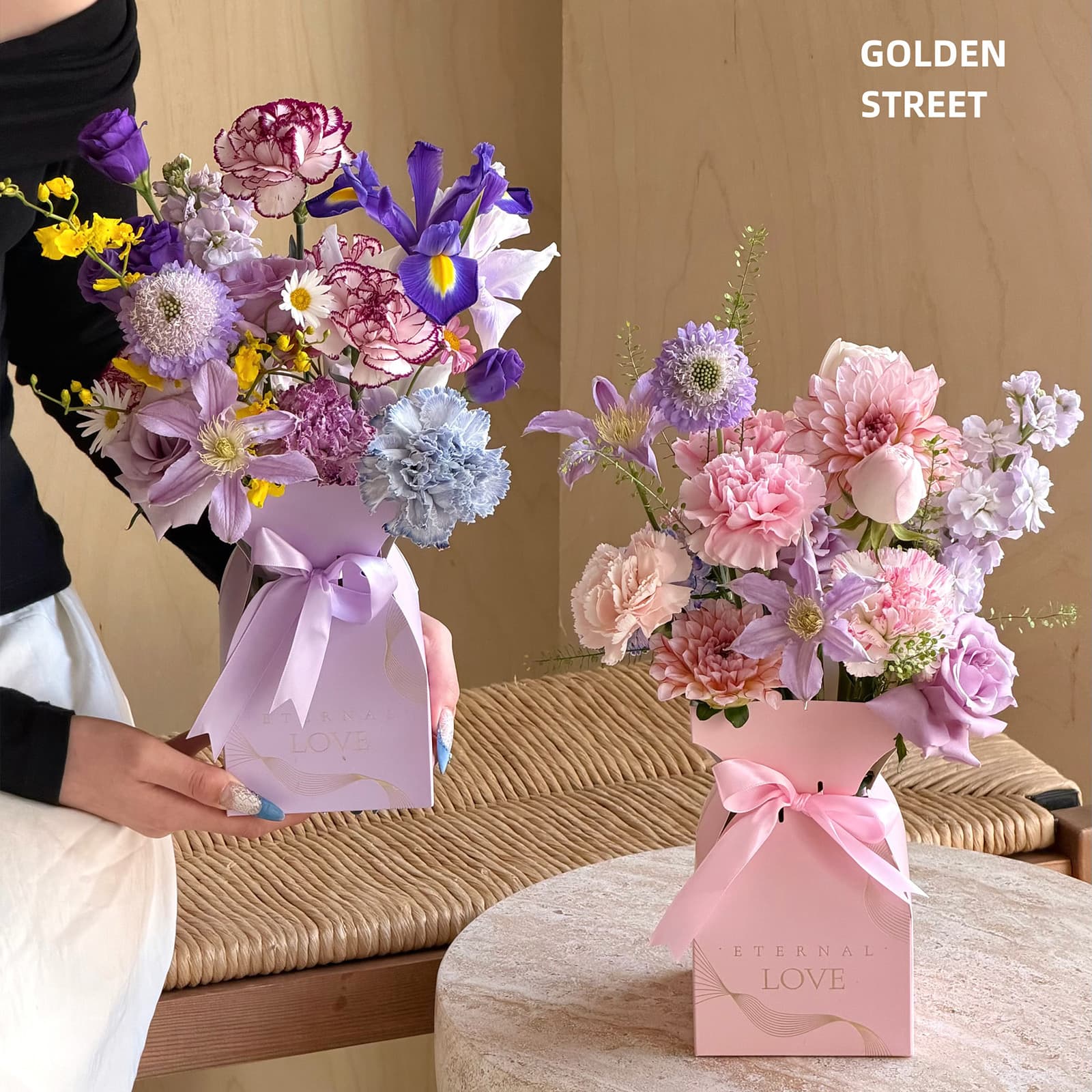Mother's Day Flower Box Fresh Flower Bouquet Packaging Box Floral Arrangement Material Fresh Flower Handbag Flower Basket 520 Handheld Flower Box