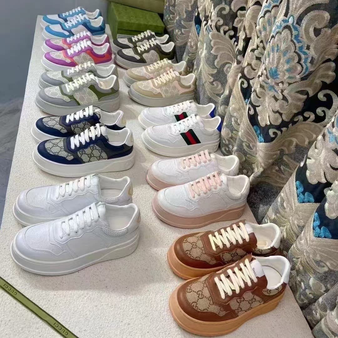 G Family New Couple Thick Sole Sneakers Women's Genuine Leather Lace-up White Shoes Classic Monogram Biscuit Shoes Casual Shoes