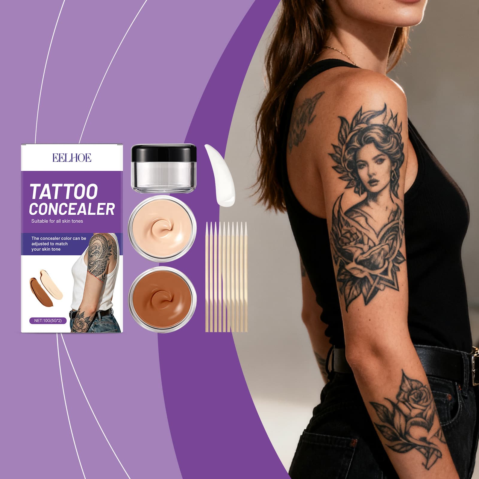 EELHOE Tattoo Concealer Set Body Tattoo Makeup Cover Daily Portable Dual-Color Concealer Foundation