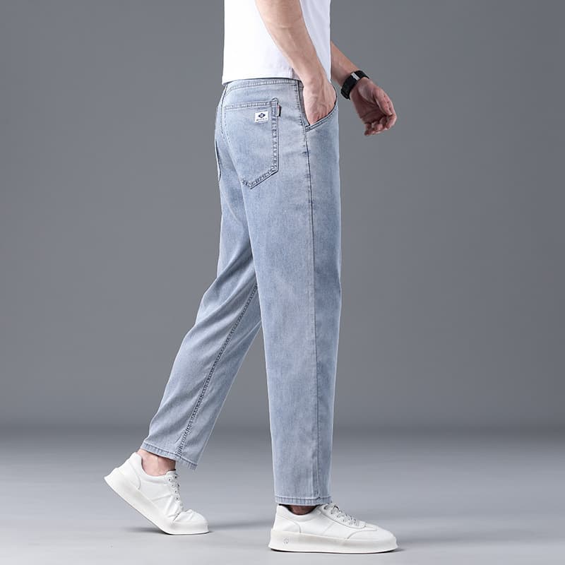 Men's Cropped Jeans, Tencel Lyocell, Summer Thin Straight Loose Casual 9/10 Length Pants