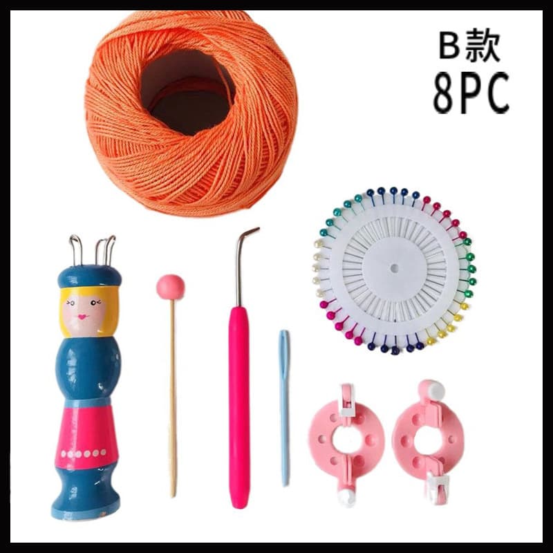 2021 New Wooden Doll Yarn Twister, Kids Handmade DIY Knitting Tool Pompom Maker Set with Crochet Hooks