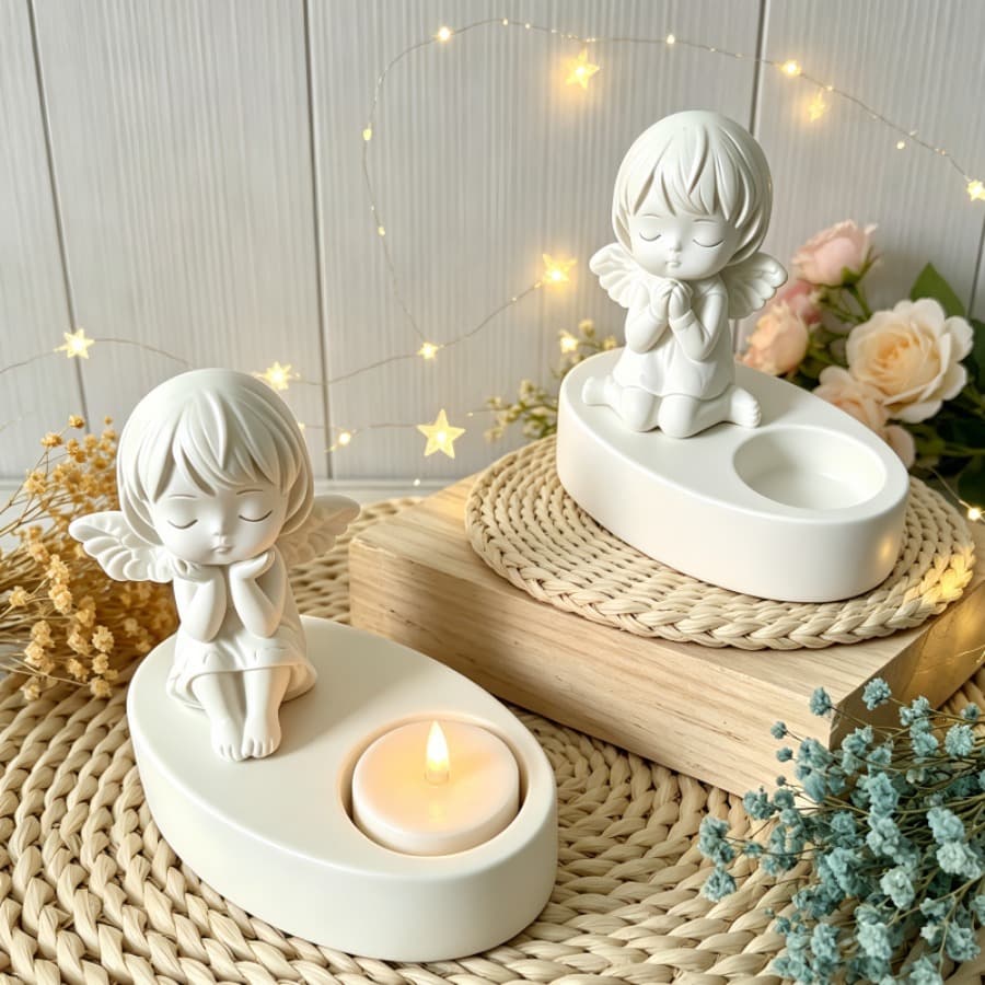Fairy tale style sitting angel candlestick combination silicone mold light luxury romantic table decoration plaster glue aromatherapy
