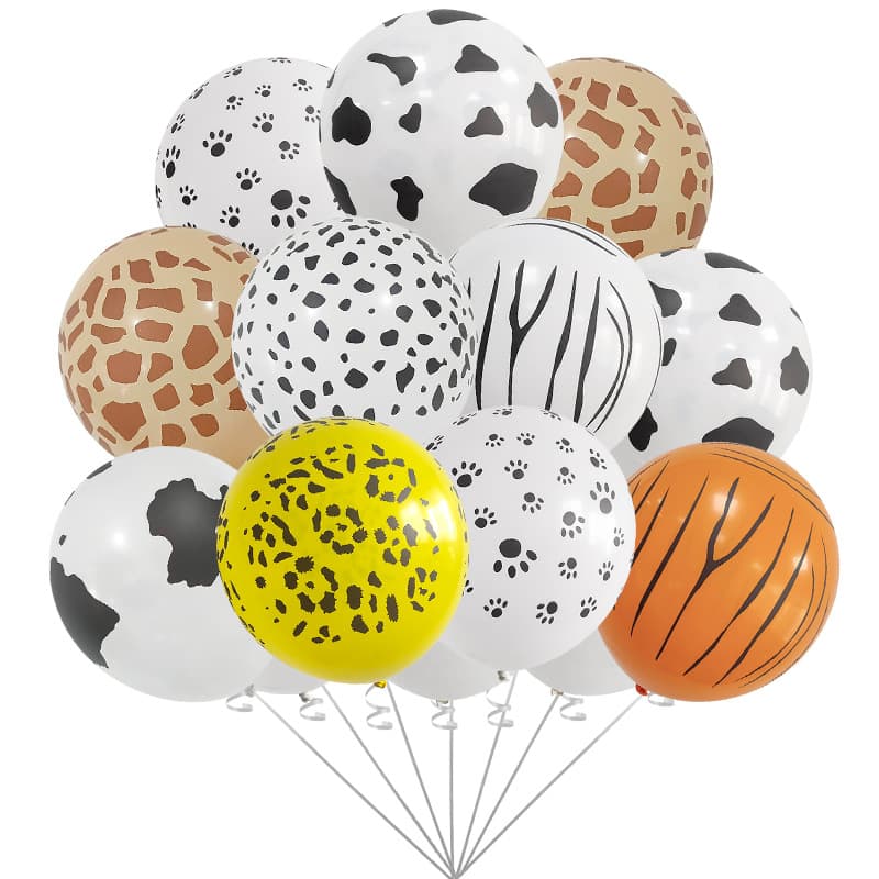 Jungle Theme 12-Inch Animal Print Latex Balloons for Party Decoration - Leopard, Cow, Dog Paw Print Patterns