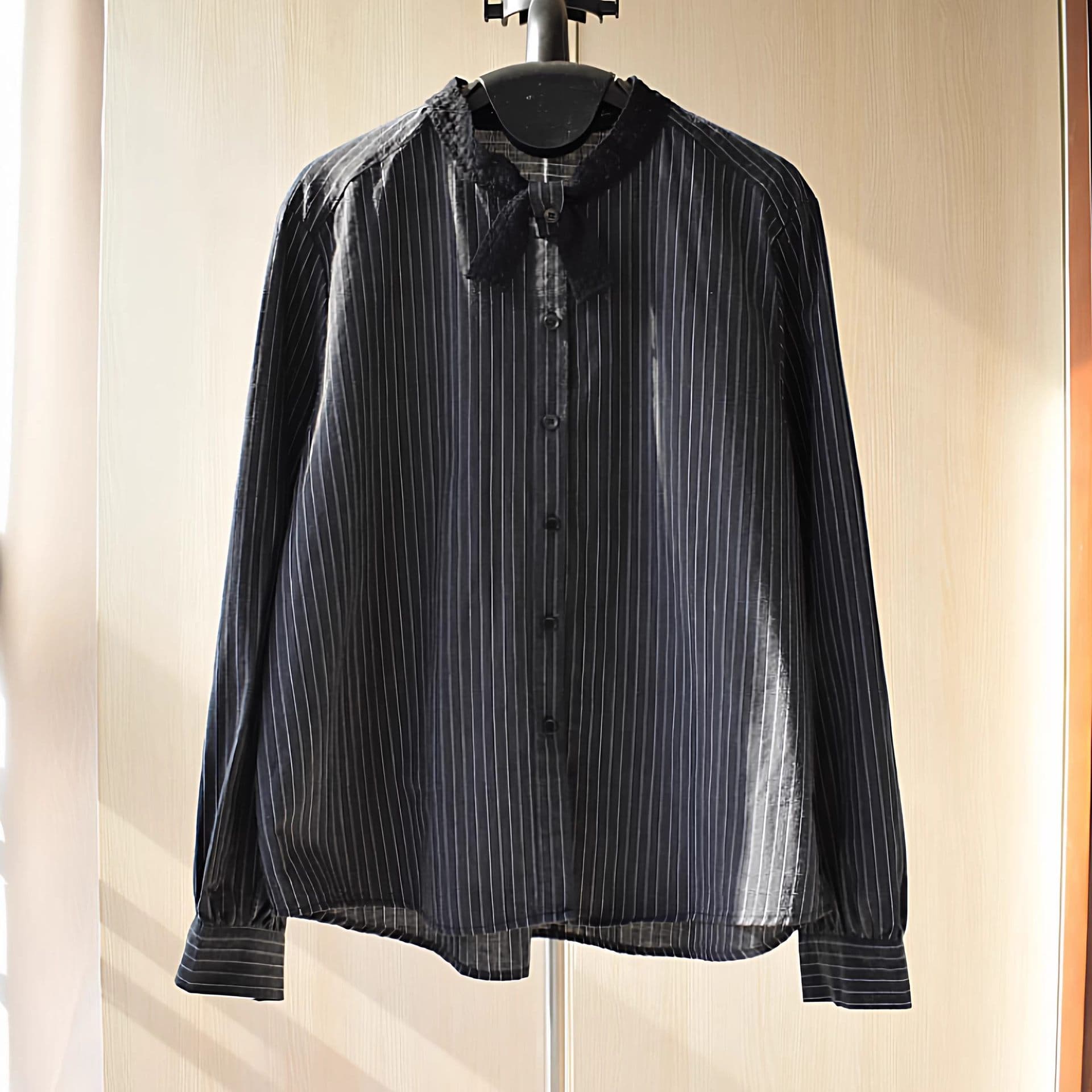 Spring Autumn New Korean Style Niche Versatile Layered Striped Shirt Loose Slimming Lace Trim Stitching Collar Blouse for Women