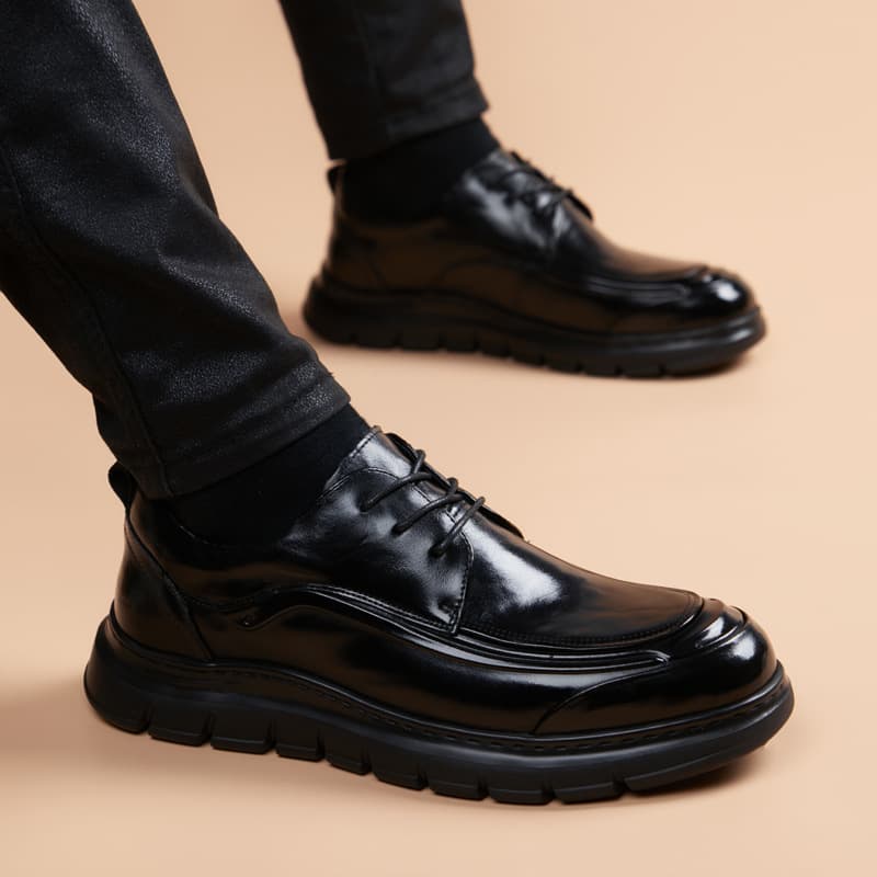 2025 New Men's Leather Dress Shoes Genuine Top Layer Cowhide Formal Business Round Toe Wedding Derby Shoes