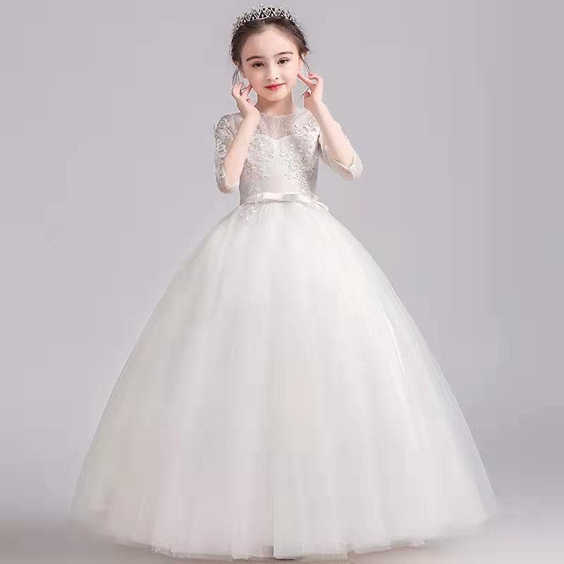 Princess Dress for Girls, White Flower Girl Wedding Dress, Puffy Skirt, Little Girl Stylish Host Performance Outfit, Children's Formal Wear