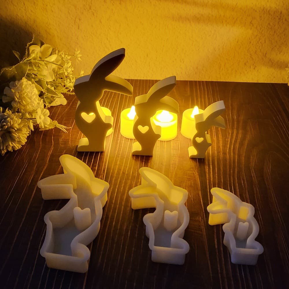 S1222+S1223+S1224 Standing Rabbit Set Desktop Decor Cement Plaster Mold DIY Silicone Mold
