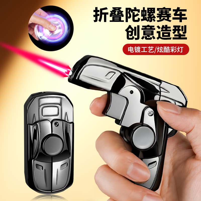 Trending Folding Gyro Racing Car Shape Windproof Refillable Lighter Red Flame Direct Jet Rotating Gyro Fun Lighter