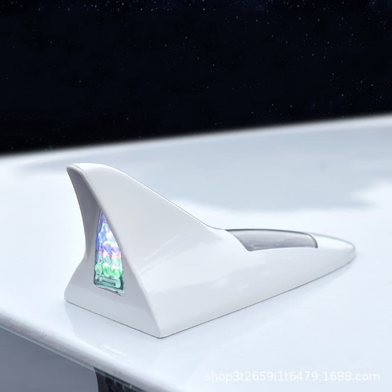 Car Shark Fin Decorative Sticker Roof Tail Solar Anti-Collision Waterproof Warning Light Shark Fin Antenna