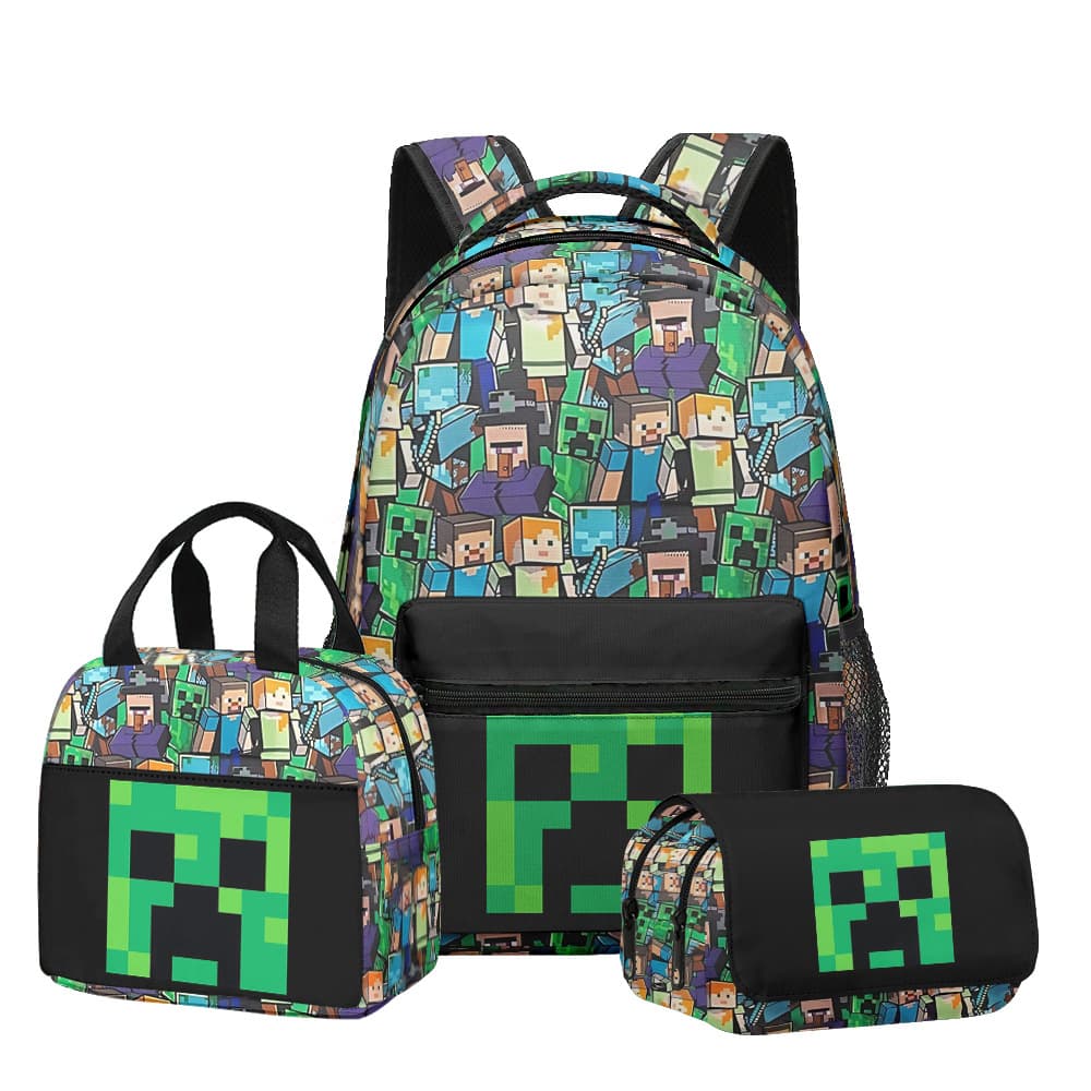 New Girls' Elementary and Middle School Students Roblox Series Backpack Lunch Bag Double-Layer Pencil Case 3-Piece Set Cross-Border New Arrival