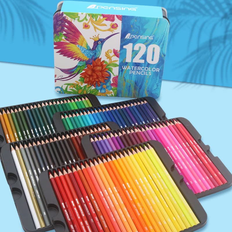 Cross-border English version Amazon hot sale 120 colors water-soluble colored lead iron box hexagonal rod colored pencil color number