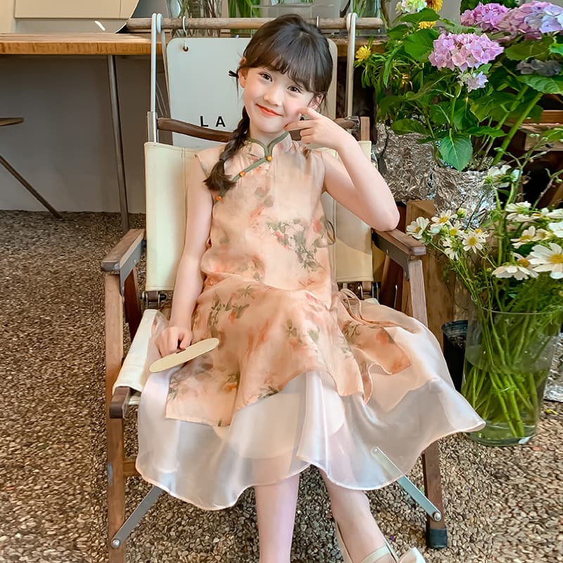 2025 New Summer Girl's Hanfu Dress, New Chinese Style Children's Cheongsam Princess Dress, Fairy Sleeveless Dress for Girls