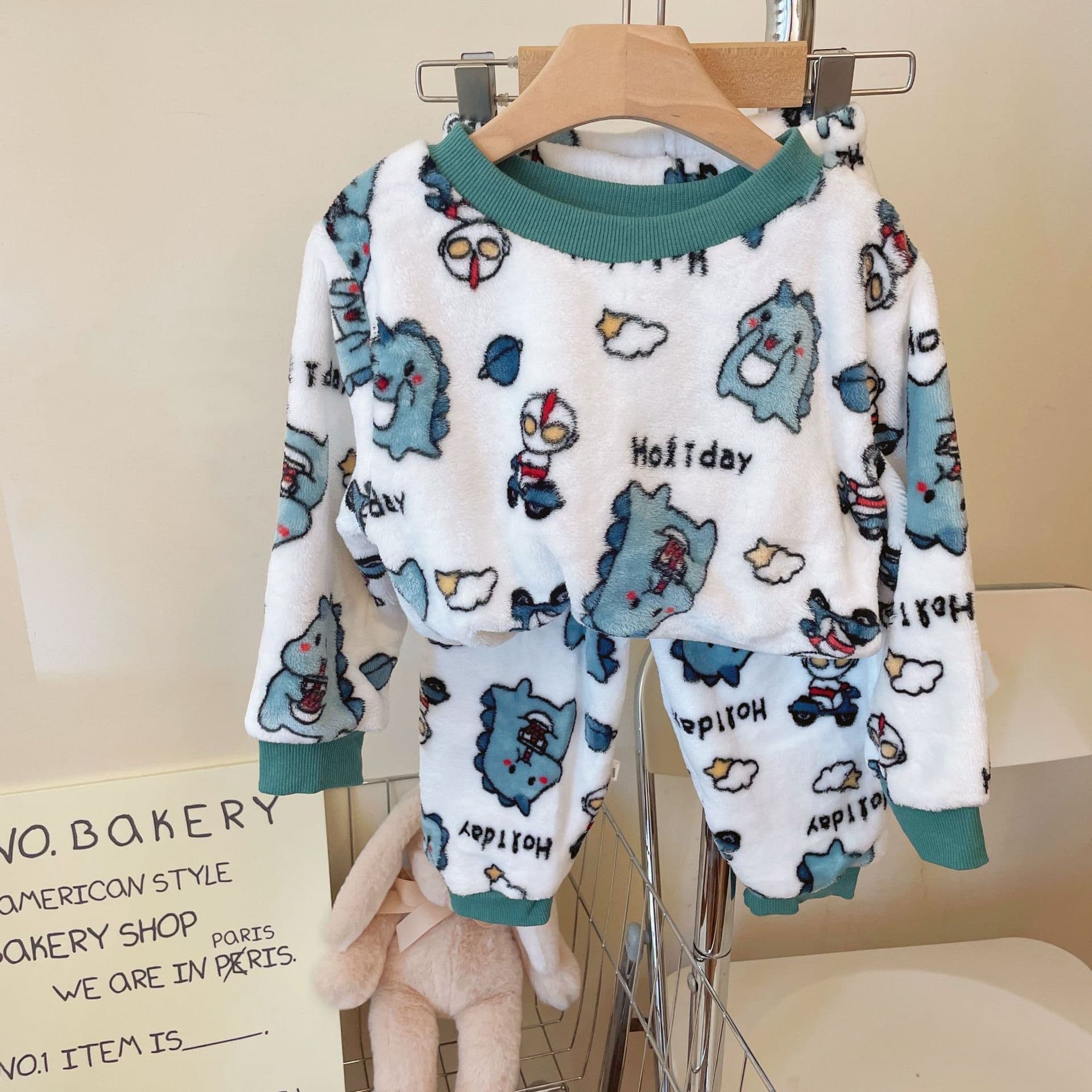 Kids Flannel Pajama Set for Fall and Winter, Boys and Girls, Warm Fleece-Lined Thick Top and Pants Loungewear