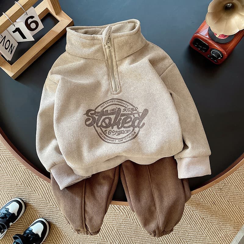 Boys Autumn Winter Stand Collar Sweatshirt Set 2024 New Children Baby Winter Fleece Stylish Long Sleeve Two-Piece Set Trendy