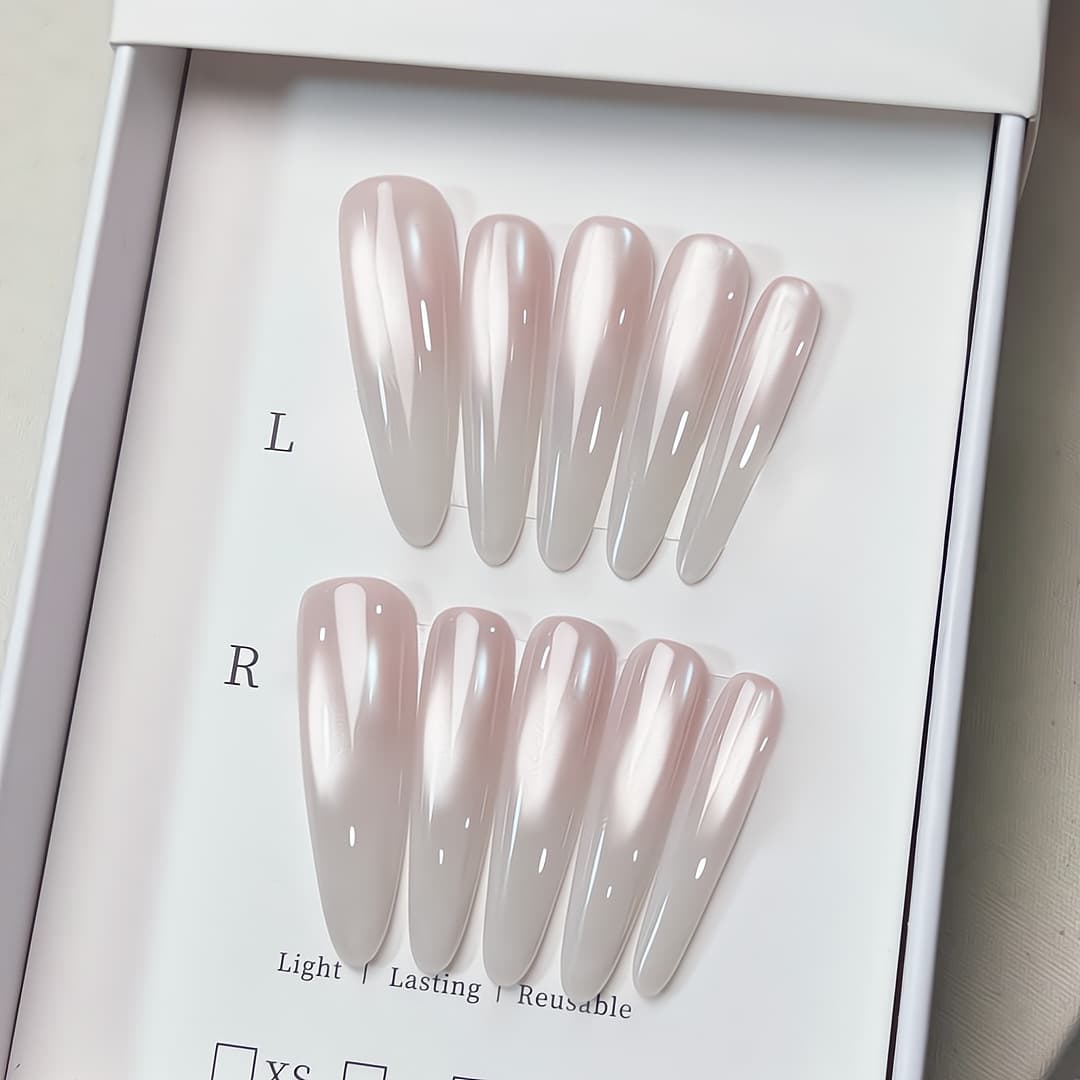 Handcrafted Quality | Soft Ethereal Aura Pure and Alluring Fingertips Warm Milky White Gradient Cat Eye Press-On Nails Wholesale