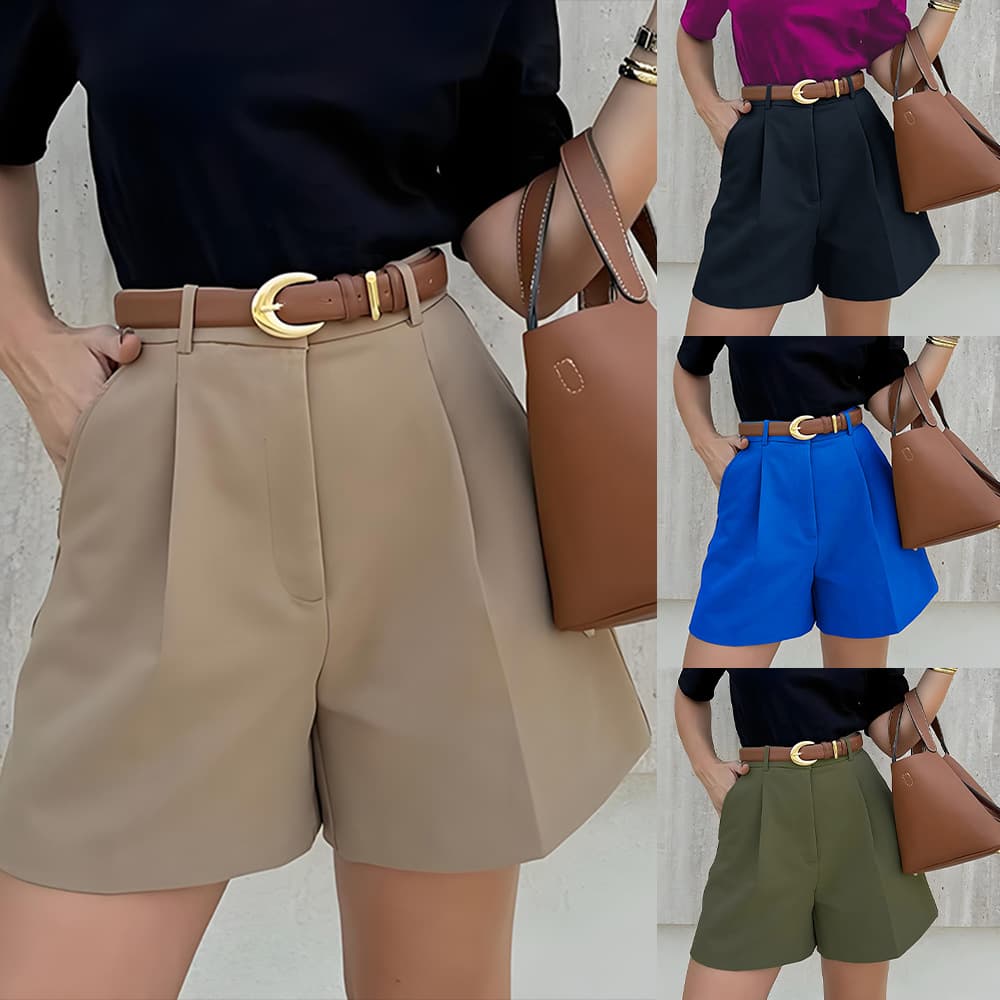 FD1760 In Stock European and American Women's Fashion AliExpress Hot Selling Cross-border Ladies Solid Color Loose Straight Casual Shorts