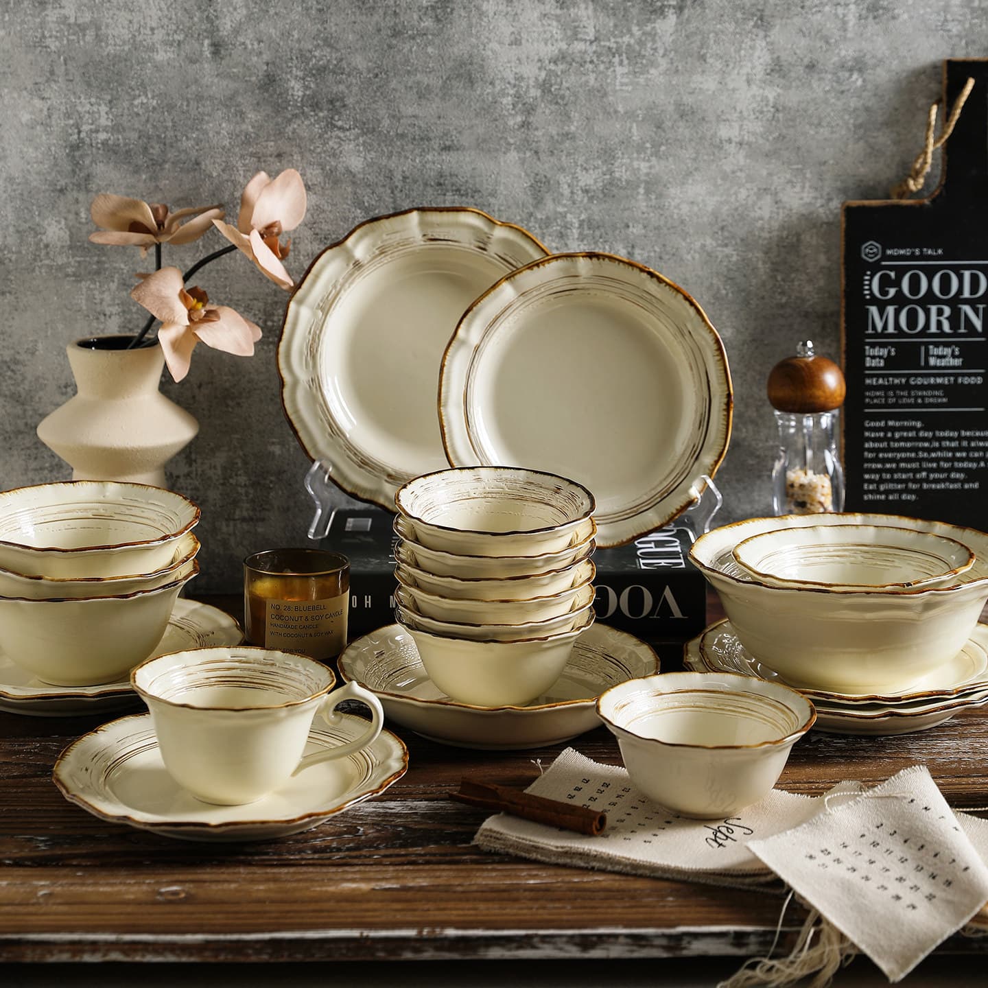 European retro kiln tableware household rice bowl household bowl plate soup bowl instant noodle bowl ceramic set