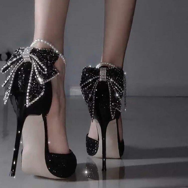 Black high-heeled shoes for women 18 years old coming of age ceremony crystal shoes wedding shoes 2025 new two-wear evening dress stiletto shoes