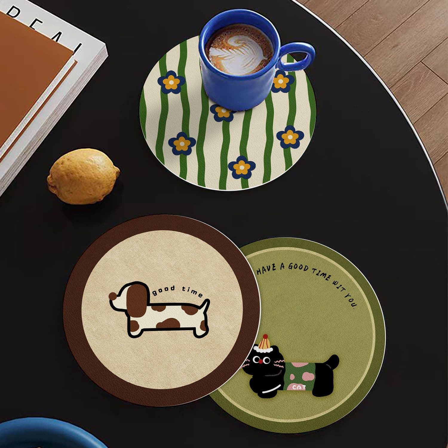 Cartoon Round Coaster Kitchen Bowl Plate Absorbent Placemat Heat-Resistant Insulation High-Temperature Resistant Table Mat Diatom Mud Non-Slip Placemat