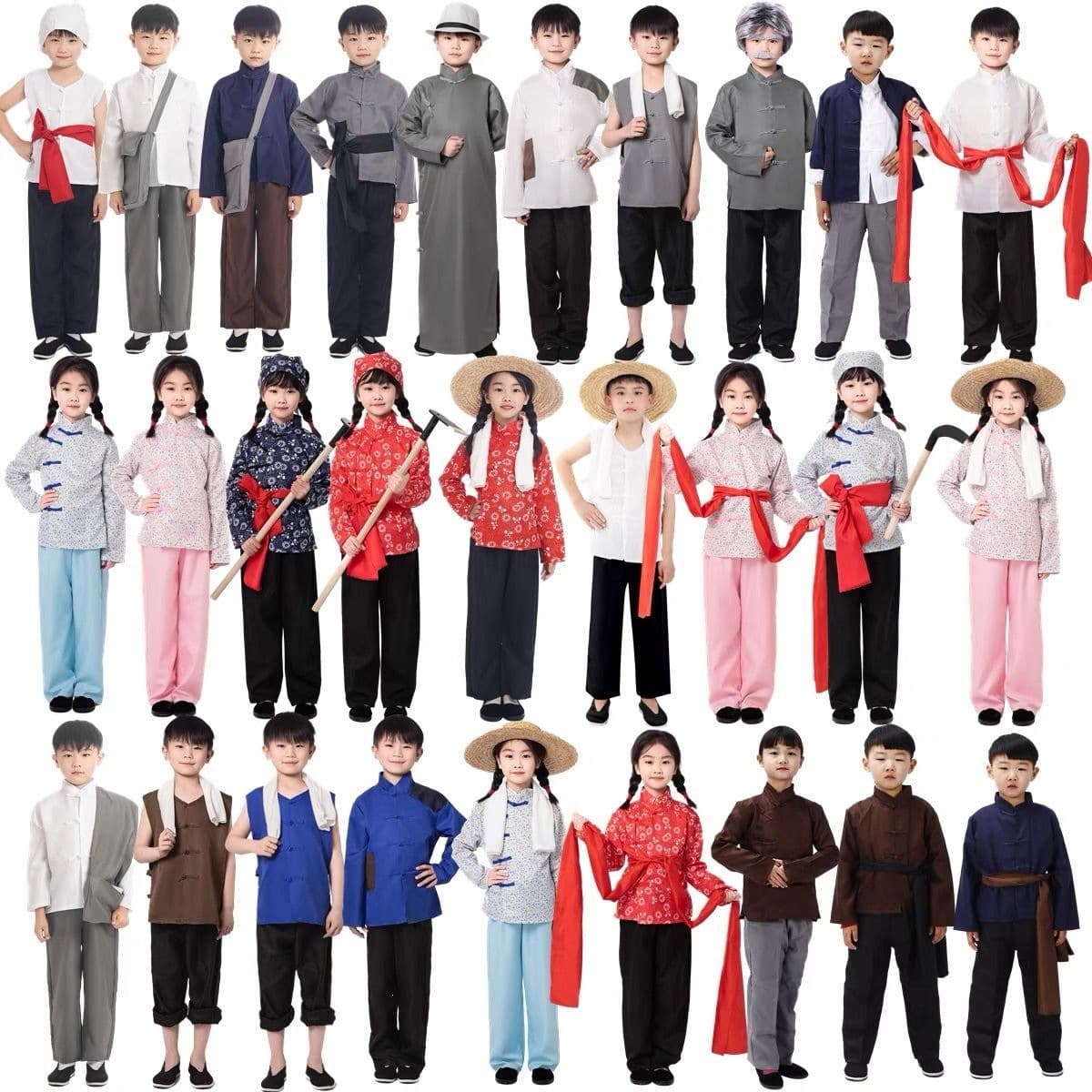 Labor Performance Farmer Abao Village Woman Costume Sports Nostalgic Performance Clothes Straw Hat Children Villager