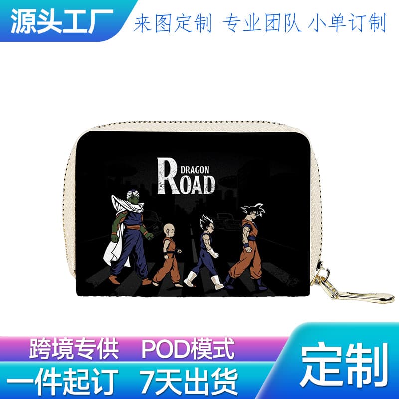 Cross-border POD customized with pictures, minimum order of 1 piece, PU leather texture, zipper closure to prevent cards from falling out, eye-catching wallet and card holder