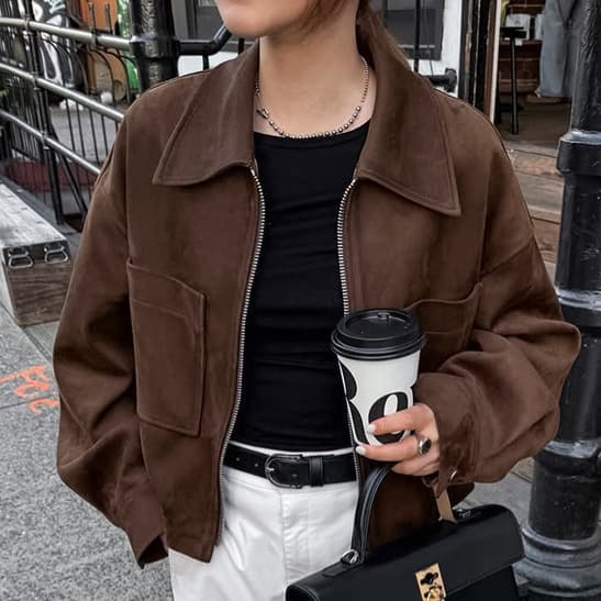 European and American retro trendy loose jacket tops for women 2026 winter new brown suede jacket fashionable women's clothing