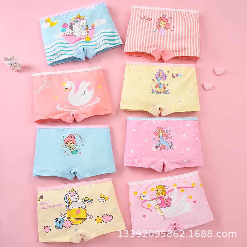 Cross-border Kids Underwear Girls Boxer Cartoon Mermaid Girls Underwear Amazon Cross-border Hot Selling Four-corner Underwear Girls
