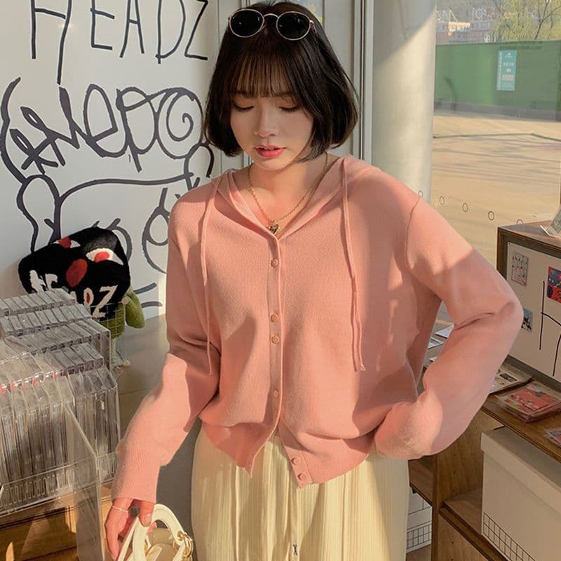Plus Size Hooded Knit Cardigan for Women, Spring and Fall New Loose Fit Slimming V-Neck Top