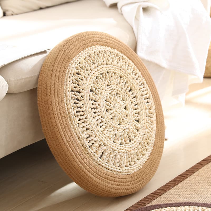 Corn husk bay window futon cushion floor woven straw Japanese meditation cushion balcony futon mat tatami straw mat J^