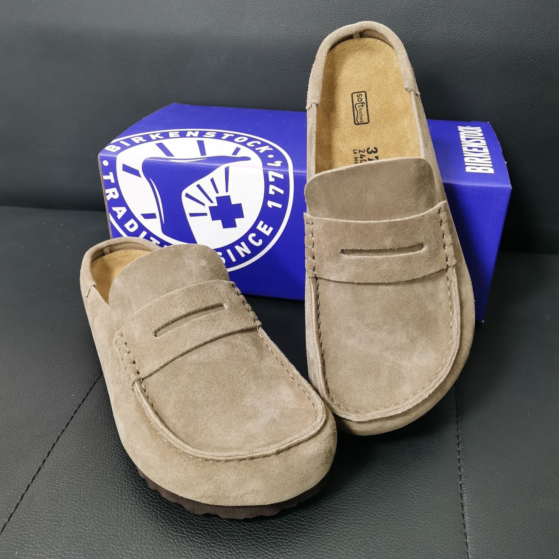 Cowhide Vintage Birkenstock Toe-Cover Half Mules Thick Sole Birkenstock Naples Loafers Unisex