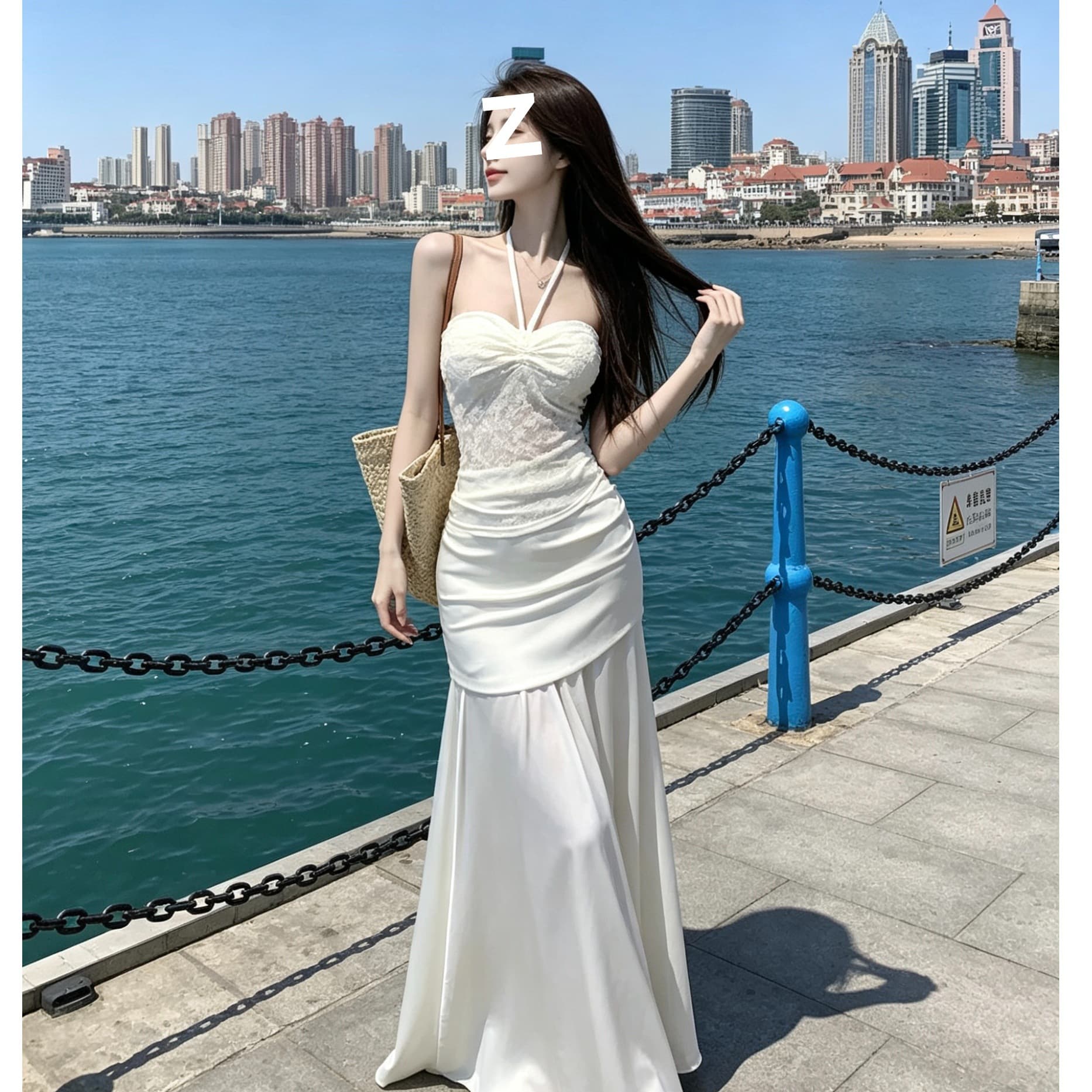 Mature Style Women's Spring Outfit Set: Pure and Subtle Floral Halterneck Camisole Top with Bodycon Skirt Two-Piece Set