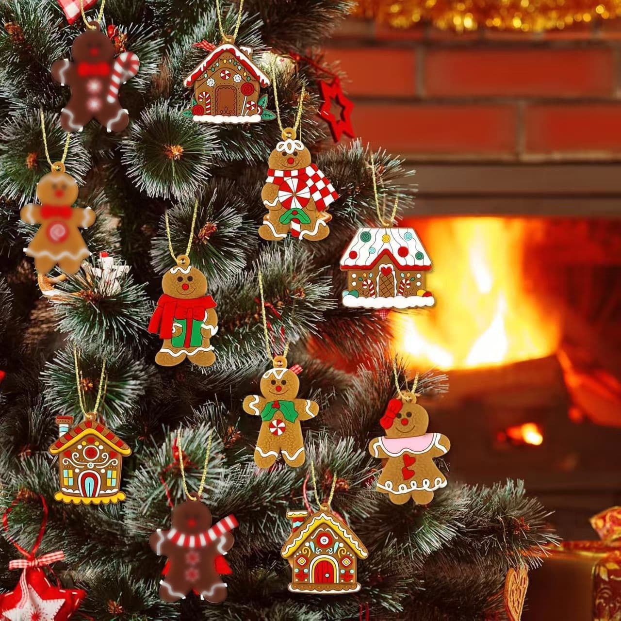 Cross-border New Product Wooden 16-Piece Gingerbread Men Christmas Tree Decorations for Indoor and Outdoor Christmas Decor