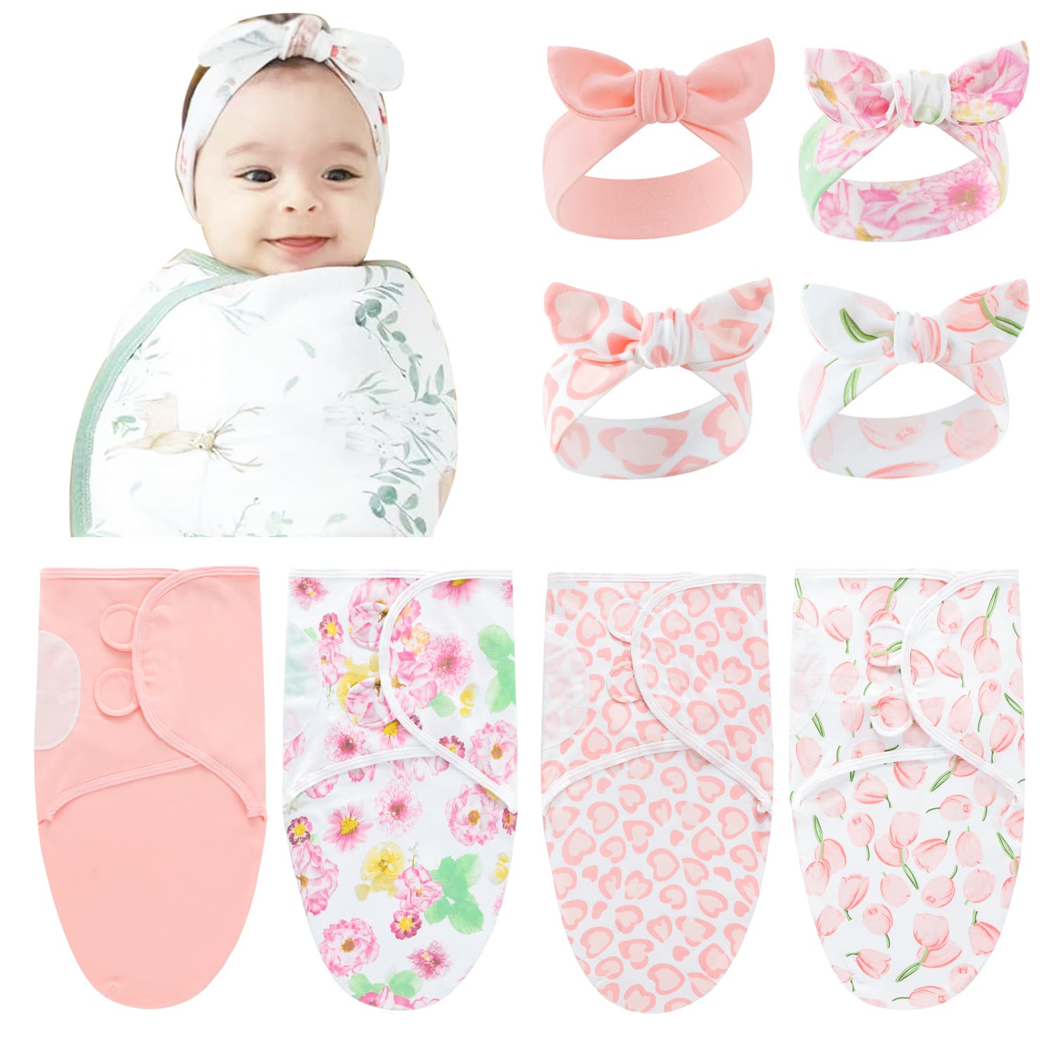 Baby Sleep Sack Swaddle Anti-Startle Cotton Wrap Newborn Headband Four-Season Single-Layer Kick-Proof Blanket