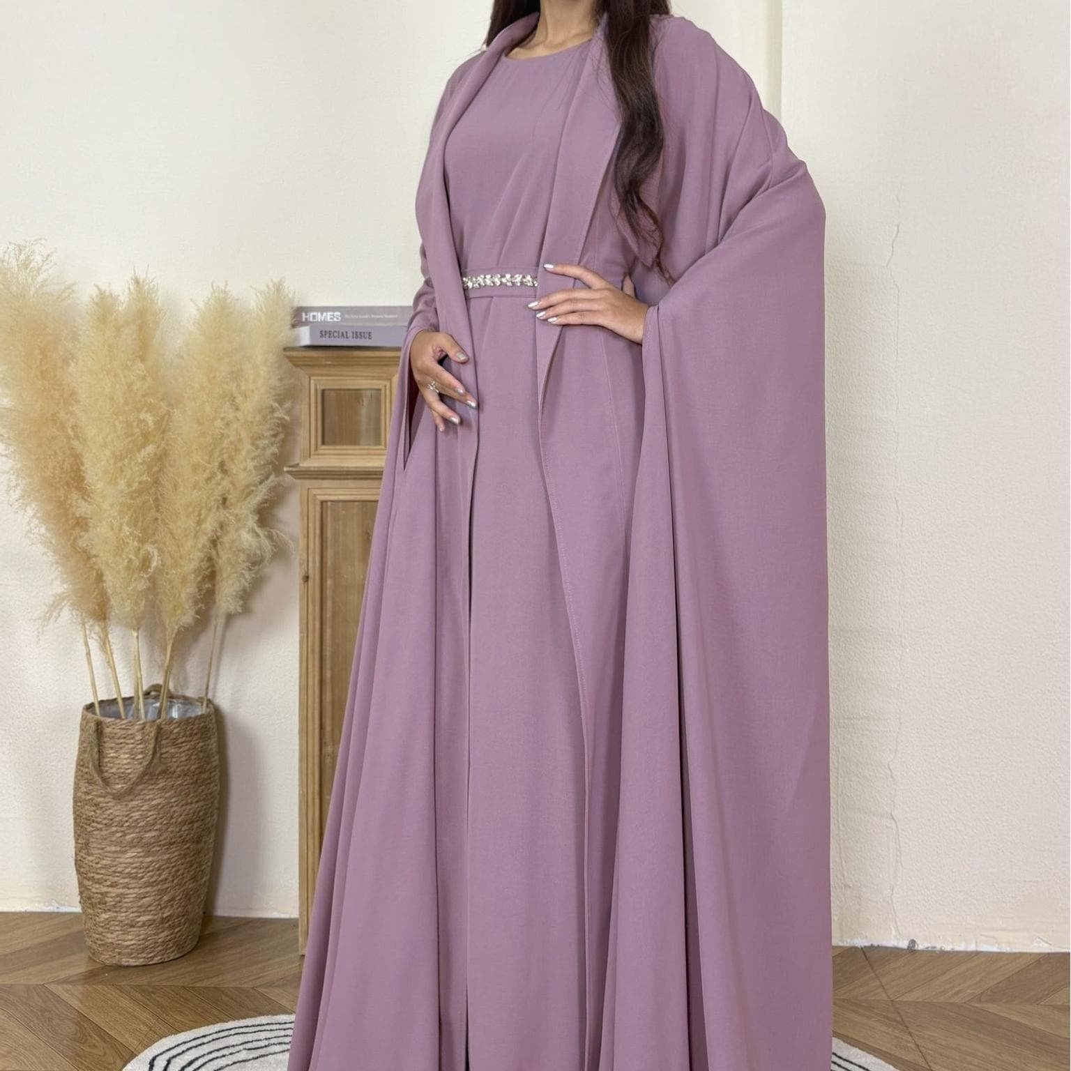Cross-border Export Women's Clothing Solid Color Long Dress Purple Cape Set Skirt Middle East Dubai Robe Loose Fit