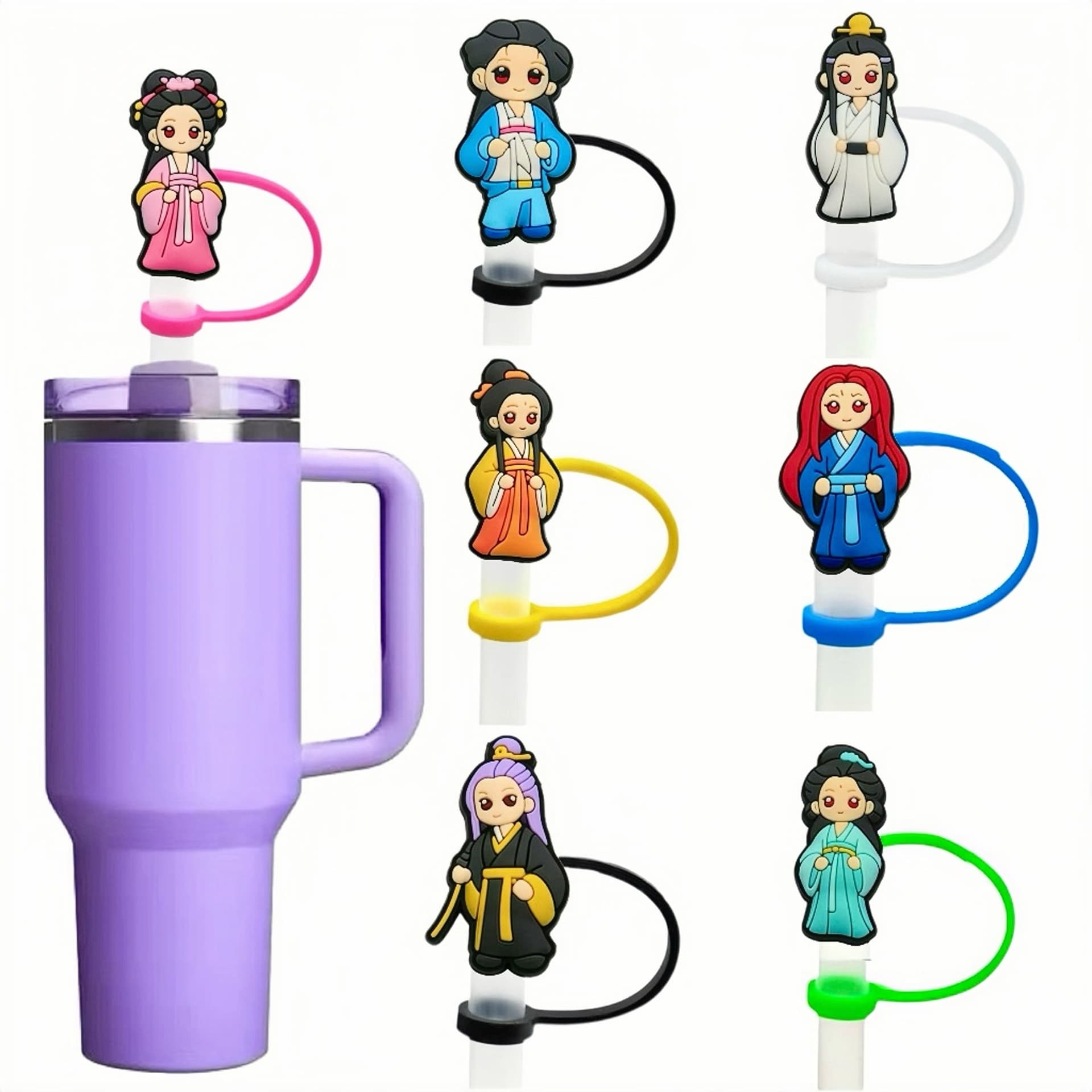 Vintage Character Straw Dust Cap 8-10mm Universal Nurse Style Party Decoration Soft Silicone Straw Cover Straw Plug