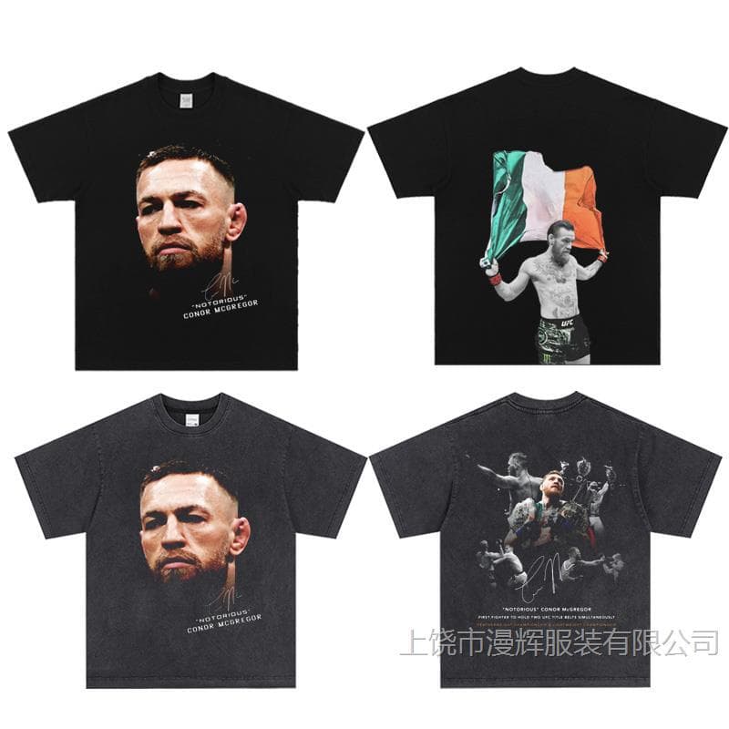 McGregor Conor American Style Heavyweight Worn Short Sleeve UFC Boxing Sport T-shirt Small Collar Vintage Printed Men's Tee
