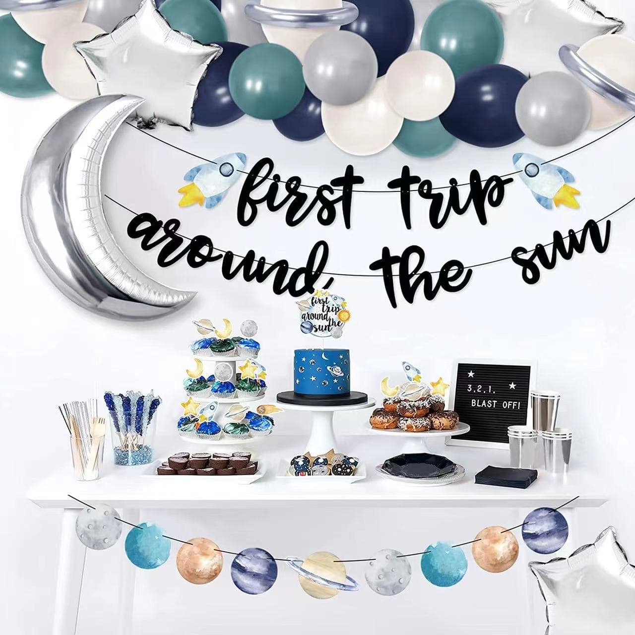 Space Theme Party Balloon Decoration Set for Kids Birthday, Balloon Chain Kit