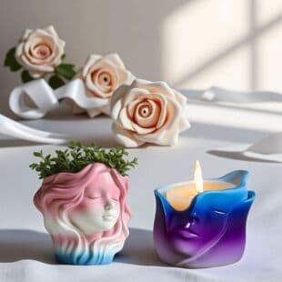 YinDian Girl Face Set Aromatherapy Plaster Cup Mold DIY Epoxy Resin Storage Cup Flower Pot Ornament Silicone Mold