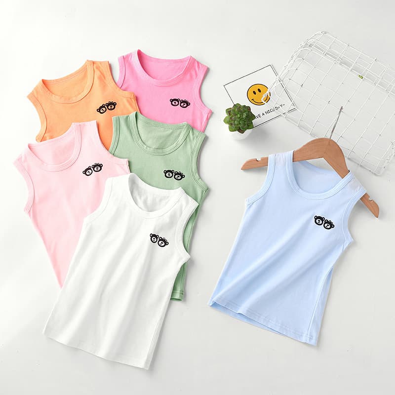 Children's Summer Thin Breathable Round Neck Pure Cotton Muscle Tank Top, Elastic Undershirt for Kids