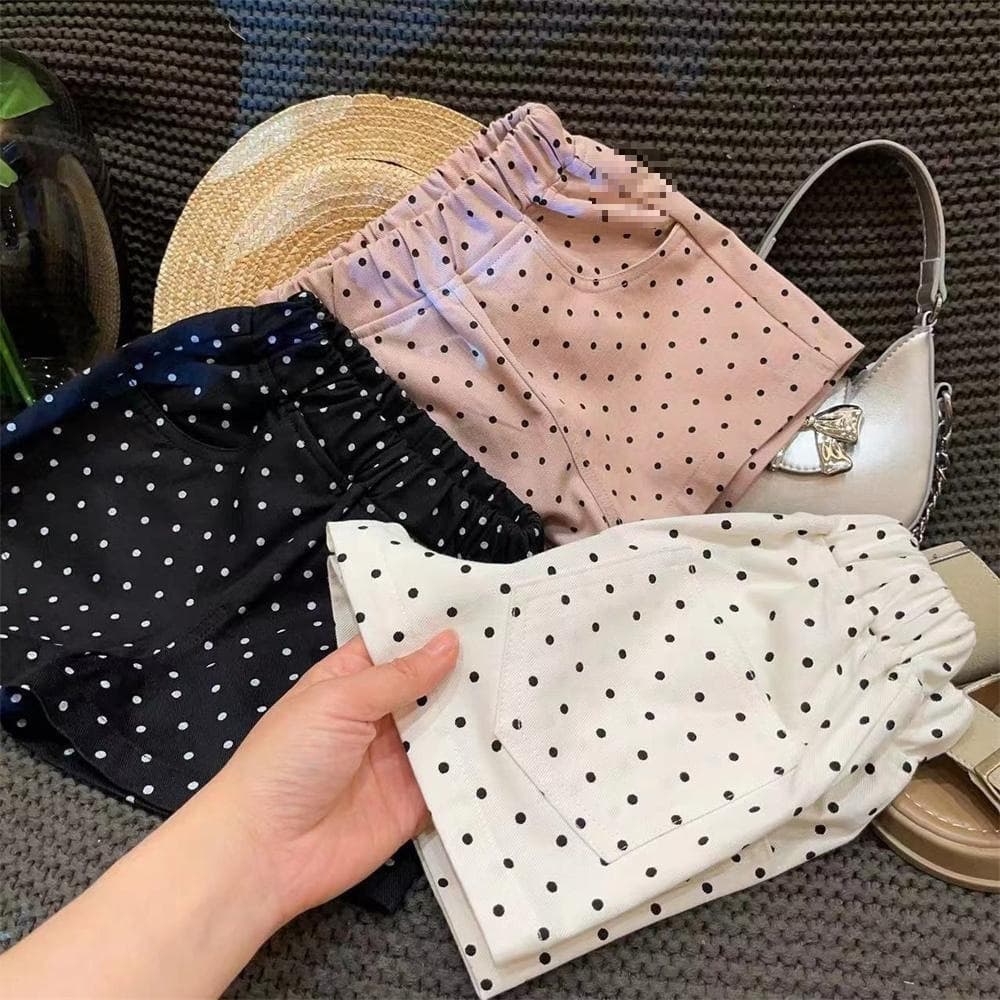 Girls summer polka dot shorts summer clothes 2024 new fashionable children's fashionable girls summer hot pants shorts trendy