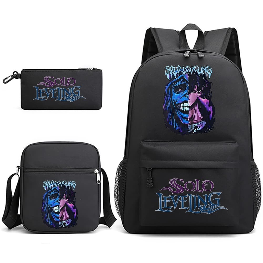 Cross-border animation I upgraded solo Leveling student school bag backpack shoulder pen bag 3-piece set