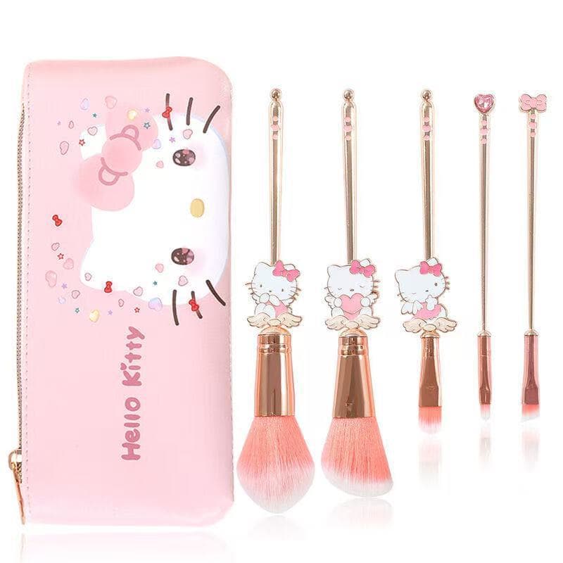 5 Rose Gold Hello Kitty Cartoon Cute Multifunctional Makeup Brush Set with Bag