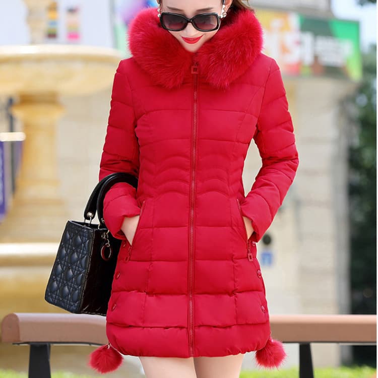 Women's Mid-Length Winter Coat 2024 New Style Fashionable Fur Collar Down Cotton Padded Jacket Korean Version Slim Fit