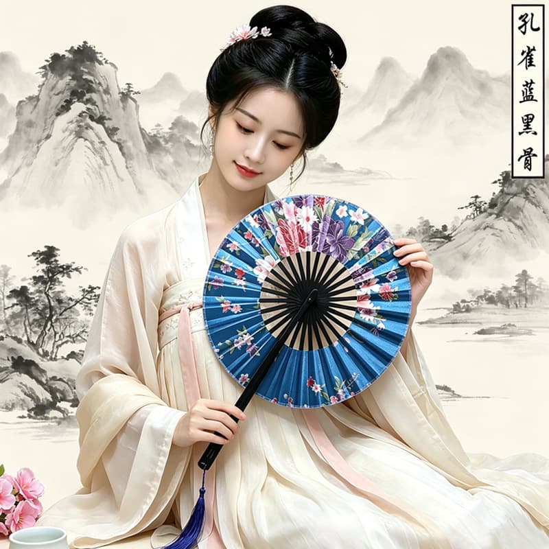 Bamboo Round Chinese Ancient Fan, Japanese Folding Long Handle Fan, Anime Dance Folding Fan Wholesale Bamboo