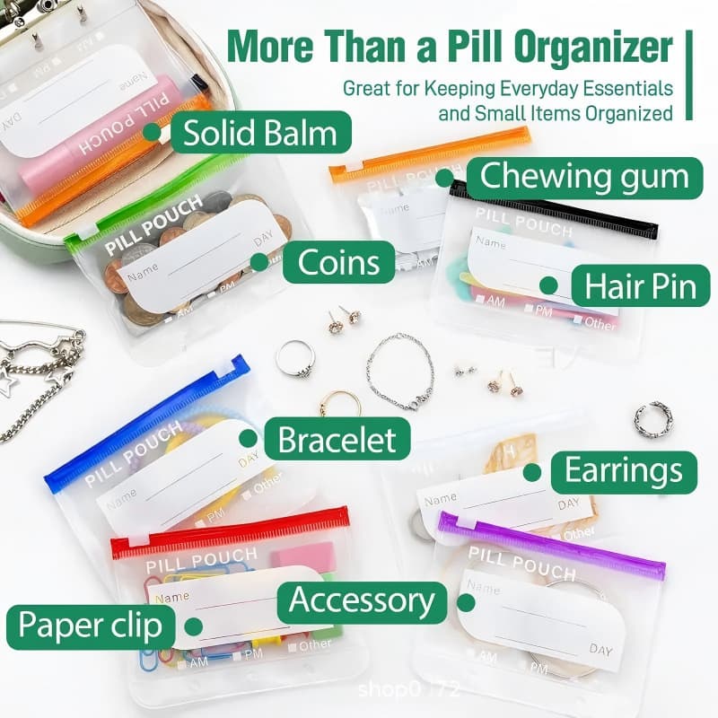 Best-selling A8 Waterproof Pill Pouch Set with 4 Color-Coded Medication Pouches Weekly Pill Organizer