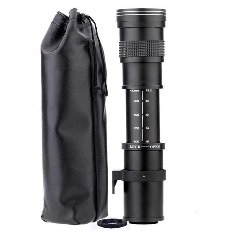 Export quality 420-800mm super telephoto lens, zoom lens for SLR and mirrorless cameras, compatible with Canon, Nikon, and Sony.